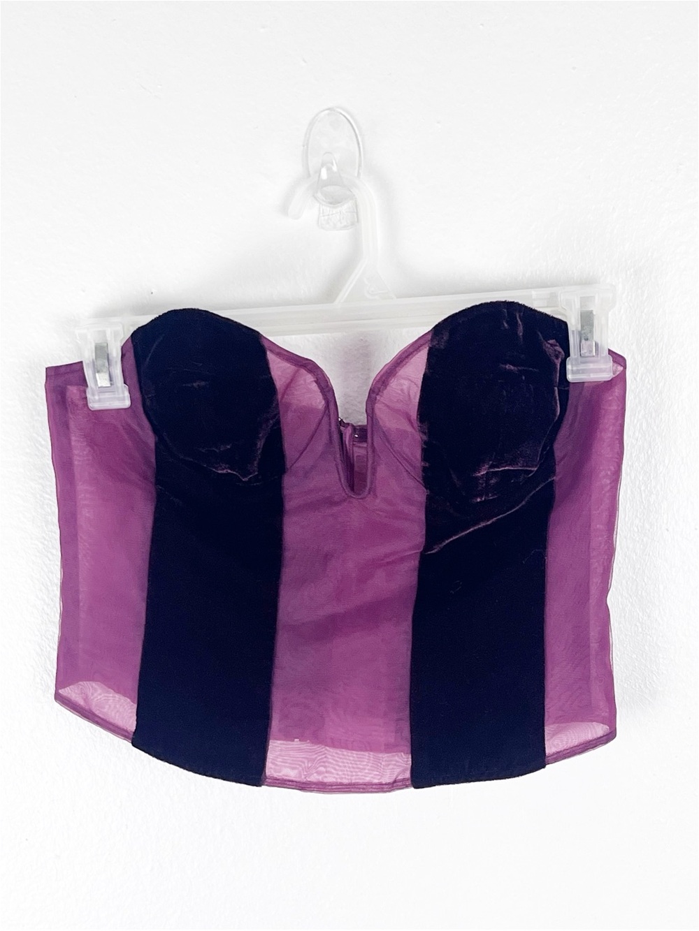 NBD Burgundy Velour Sheer Strapless Corset Top Size Medium Boho Academia Dressy